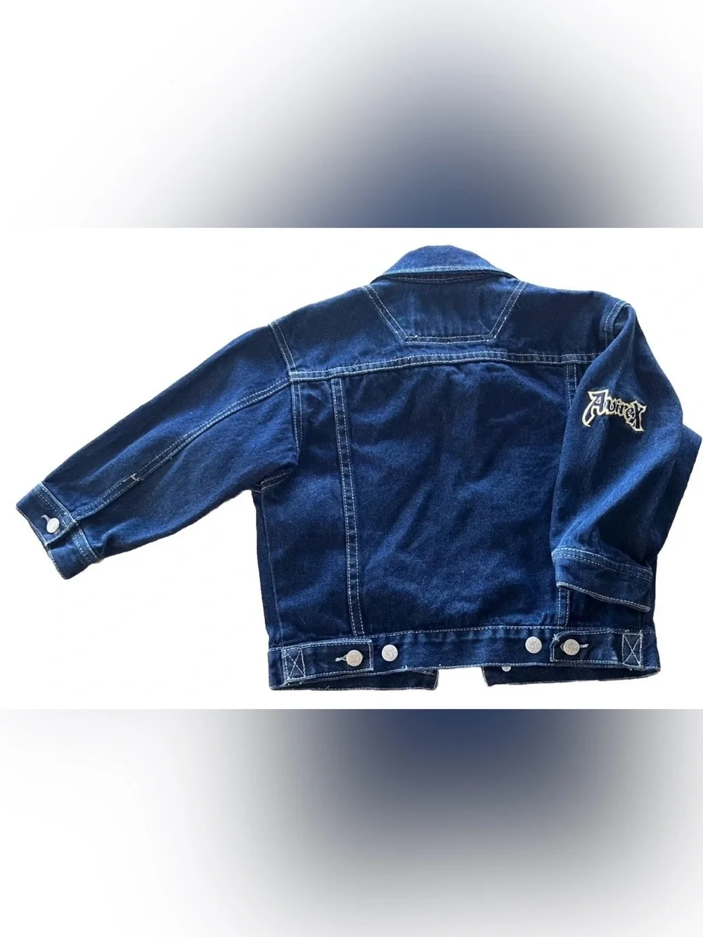 Avirex Kids Denim Trucker Jacket Size 4 Embroidered Logo Dark Wash Vintage Y2K